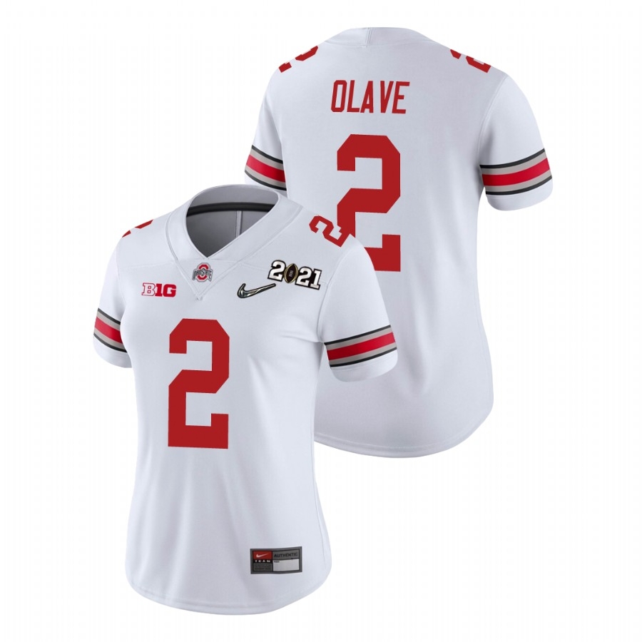 Ohio State Buckeyes Women's NCAA Chris Olave #17 White Champions 2021 National College Football Jersey CXP4049PF
